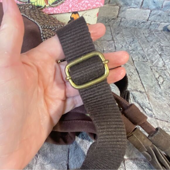 American Eagle Brown Sequin Shoulder Bag Festival Boho Hippie Satchel - Picture 9 of 12